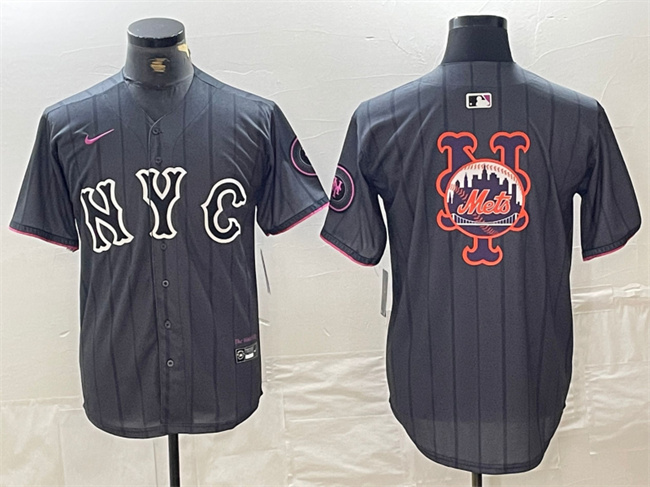 Men's New York Mets Team Big Logo Graphite 2024 City Connect Limited Stitched Baseball Jersey Men's New York Mets Team Big Logo Graphite 2024 City Connect Limited Stitched Baseball Jersey